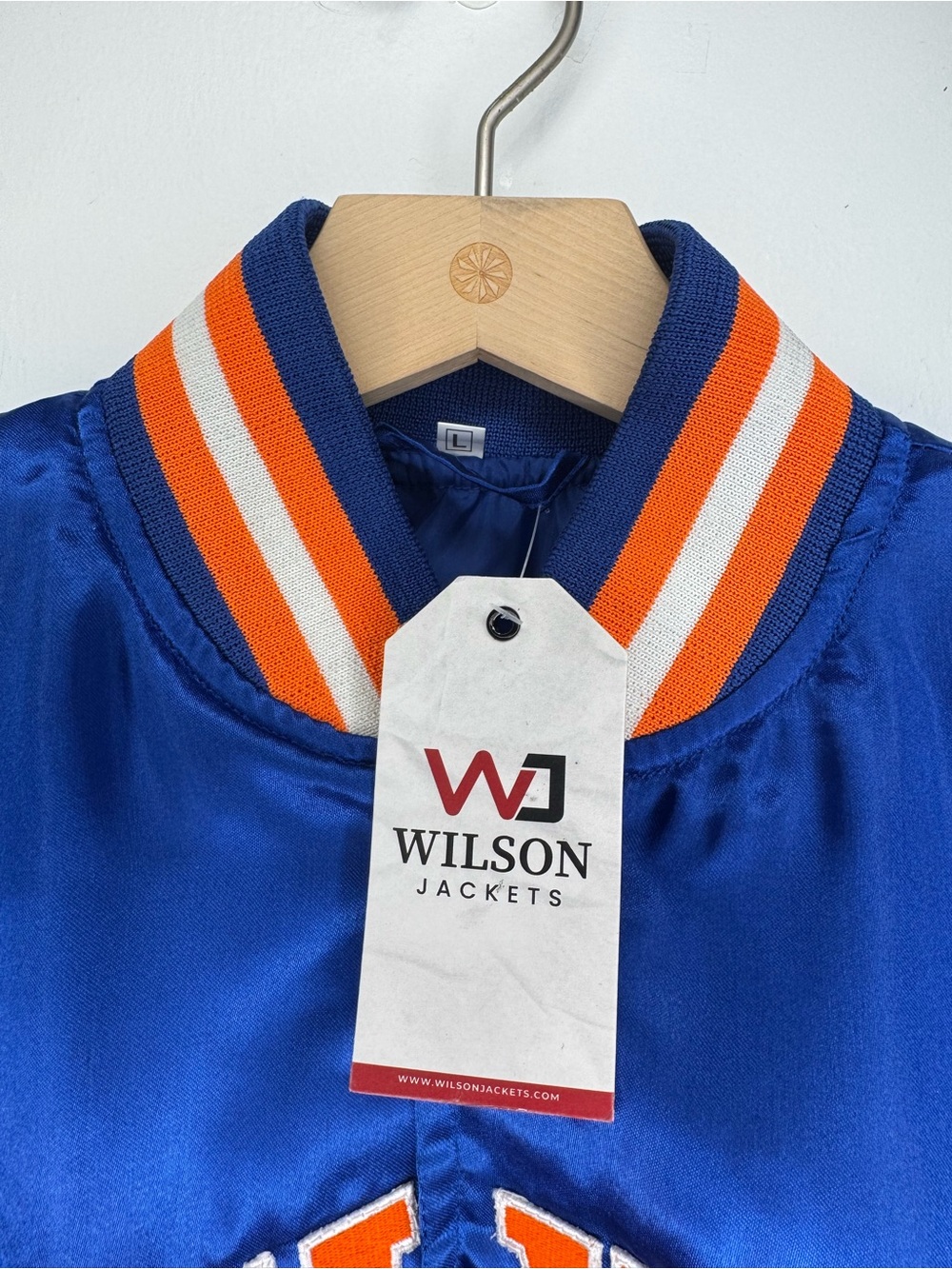 NWT Men’s Wilson NEW YORK NBA Starter Satin Varsity Bomber Jacket Blue Orange L - Picture 2 of 16